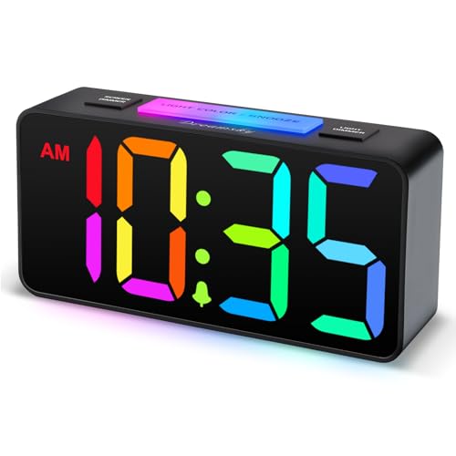 DreamSky Small Digital Alarm Clock with Night Light for Kids Bedroom | RGB Desk Clock with Large Numbers for Teens Boys, Brightness Dimmer, Adjustable Alarm Volume, USB Port, USB-C Adapter Powered