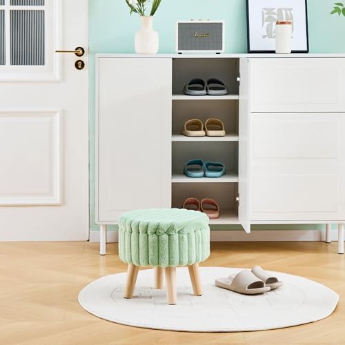 Wimarsbon Round Storage Ottoman,Footstool with Padded Seat and Wood Legs