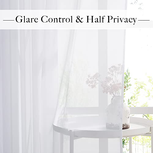 RYB HOME White Sheer Curtains 96 inches Long 4 Panels Set for Living Room, Light Filtering Voile Window Drapes with Grommet for Bedroom, W 54" x L 96"