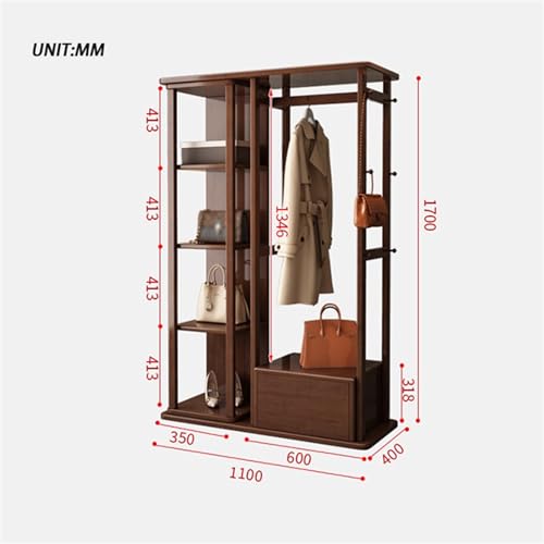 Decorative Full-Length Mirror Solid Wood Dressing Home Bedroom Floor-Standing Clothes Hanger Vertical Fitting with Integrated Coat Rack for Living Room