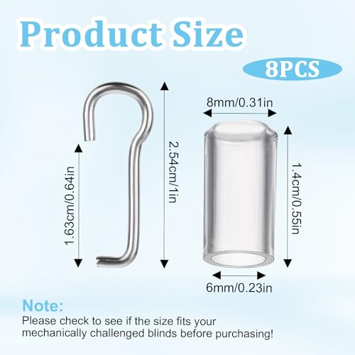 Blinds Replacement Parts, 4 Set Mini Blinds Wand Replacement with Hook Horizontal Wand Wire and Sleeve Collar for Horizontal Blind Repair Parts with 1 in Square Headrails for Window Opener Accessory