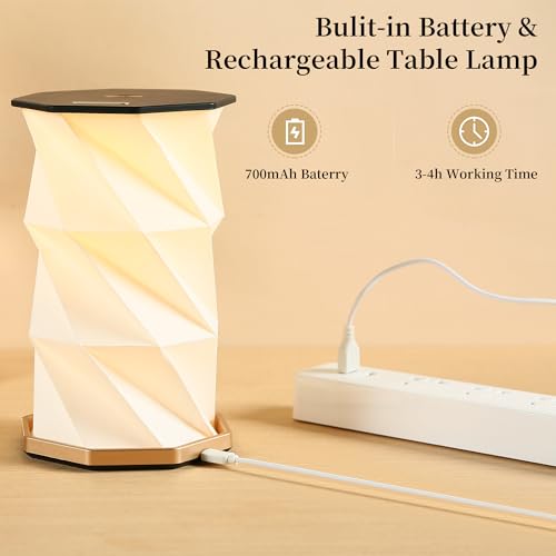 Travel Gifts Portable lamp with Touch Dimmer, Travel Lamp Warm Light, Foldable Paper Lamp, Rechargeable Small Battery Table Lamp for Bedroom Living Room, Traveling gifts for Women, Men & Couples