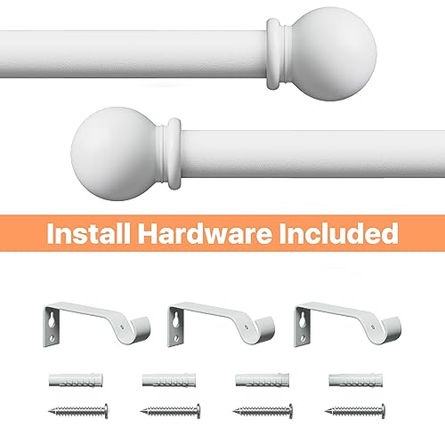 White Long Curtain Rod for Windows 66 to 120 Inch, Splicing 5/8" Heavy Duty Curtain Rod for Outdoor Patio, Sliding Glass Door, Adjustable Drapery Rod Set with Brackets, Matte White