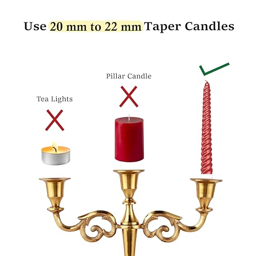 3 Arm Candelabra Taper Candle Holders Decorations Indoor Kitchen Décor Table Candles Candlestick Candelabra Centerpiece (Gold)