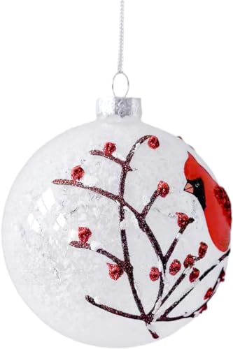 Snowy Red Cardinal & Branches Glass Ball Christmas Tree Ornament, 5 Inches by RAZ Imports