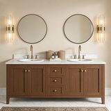 WallBeyond Wood Round Mirror with Wood Frame 24 inch Circle Wall Mirror for Bathroom Round Wall Mirror for Wall Decor, Vanity, Entryway Living Room (Walnut)