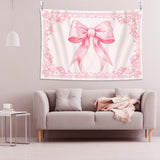HunnmingRe 60" x 40" Pink Tapestry Coquette Pink Aesthetic Bedroom Hanging Wall Art Preppy Tapestry Decor Kit Cute Room Decoration for Women Girls Room Dorm Apartment(Bow)