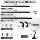 Wrap Around Black Curtain Rod for Windows 48-84 Inch, 1 Inch Heavy Duty Blackout Curtain Rod 34-95 Inches, Adjustable Curved Metal Drapery Rod, Matte Black