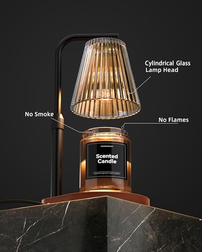 Candle Warmer Lamp with Timer & Dimmer for Yankee Candles, Adjustable Height Candle Warmer for Jar Candles, Wax Melt Lamp for Cozy Home Decor & Gifts,Glass, 2 Bulbs