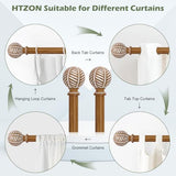 Wood Boho Curtain Rods for Windows:Wooden Farmhouse Decorative Curtain Rod for Bedroom Living Room,Heavy Duty Adjustable Rustic Bamboo Drapery Rods with Imitation Wood Grain Finials,Brown 36-88"