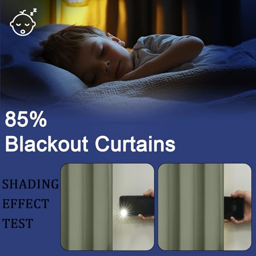 OWENIE Sally Sage Green Blackout Curtains for Bedroom 63 Inch Length 2 Panels Set, Solid Thermal Insulated Room Darkening Rod Pocket Privacy Window Treatment Curtains Drapes, W40 x L63 Inch