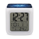 Gymnastics Blue Digital Alarm Clock for Bedroom, Cube Clocks with 7 Color Changing Night Light Battery Operated Small Alarm Clock,Bedside Wake Up Clock with Date, Temperature