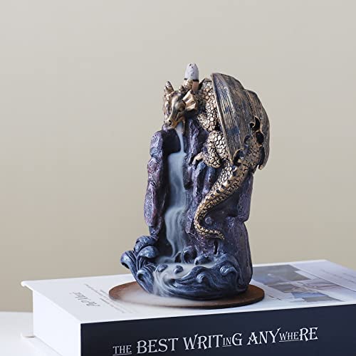 Dragon Backflow Incense Holder Waterfall Incense Burner, with 100 Backflow Incense Cones,1 Mat,1 Tweezers，Aromatherapy Ornamental for Home Office Yoga （Golden Dragon）
