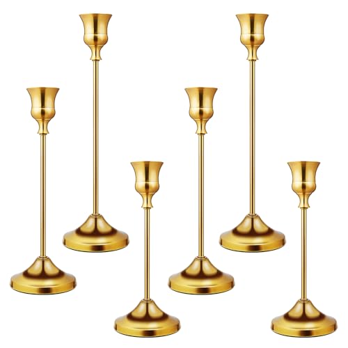 Candlestick Holders 6 PCS Metal Taper Candle Holders, KSWING Gold Candle Stick Holders Set, Perfect for Table Centerpiece Mantel Party Wedding Christmas Home Decor, Set of 6