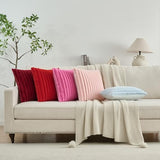 FUTEI Pack of 2 Fluffy Faux Fur Throw Pillow Covers 18x18 Inch Elegant Striped Textured Decorative Cushion Cases Modern Accent Pillow for Couch Bed Living Room, Cream White