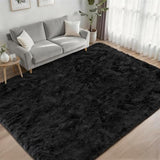 Area Rug Living Room Bedroom: 4x6 Fluffy Plush Shag Carpet Black