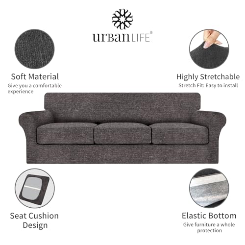 URBANLIFE Stretch Sofa Covers & Loveseat Couch Covers for 3 Cushion Sofa with 2 Cushion Sofa for Living Room Slipcover Set, Charcoal Gray