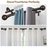 KAMANINA 1 Inch Bronze Double Curtain Rod 66 to 120(5.5-10Feet), Telescoping Splicing Drapery Rods for Windows 54 to 115 Inches, Window Curtain Rod with Round Finials