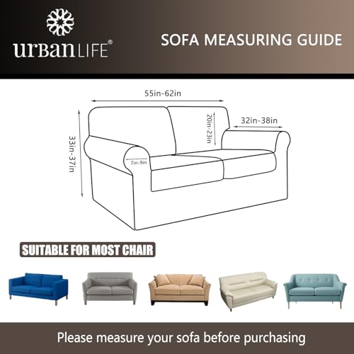 URBANLIFE Stretch Sofa Covers & Loveseat Couch Covers for Living Room Slipcover Set, 2-Pieces Machine Washable Couch Cover, Dusk Blue Gray