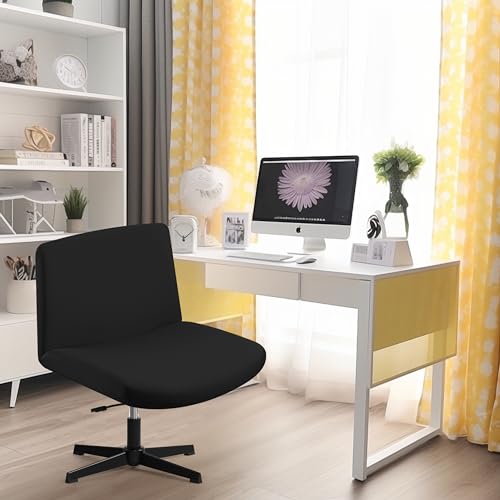 Fuloon Criss Cross Chair Cover, Waterproof, Stretchable, Solid, Suited for Armless/Office/Desk/Mid Back Wide Seat/Computer/Task/Vanity/Accent Chair (Black)