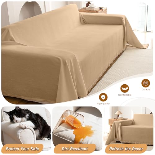 Chenille Couch Cover for Sofa,Soft Tassel Slipcover for Couch,Blanket Couch Covers for 2 Cushion Couch,Sofa Slipcovers Washable Pet-Friendly Furniture Protector (Camel)