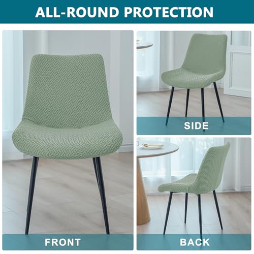 KRFOONN Jacquard Mid Century Modern Dining Chair Covers Set of 2 Stretch Armless Accent Side Chair Covers Soft Washable Dining Room Chair Slipcover for Kitchen Living Room Armless Side Chairs, Green