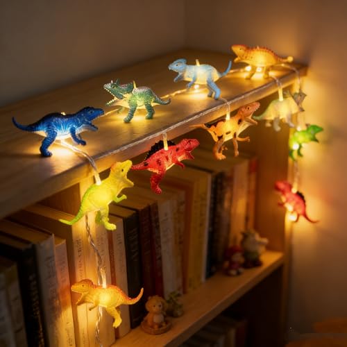 12 LED Dinosaur String Lights Battery Operated Dinosaur Lights String Realistic Looking Dino Lights for Boys Bedroom Garden Patio Decoration（8 Mode