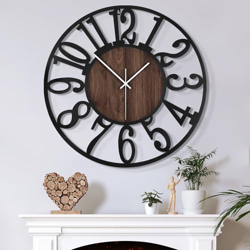 Large Wall Clock for Living Room Decor, 14 Inch Non Ticking Silent, Battery Operated Modern Vintage Oversized Wall Clock for Bedroom Kitchen