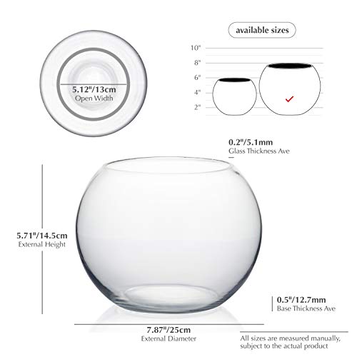 WGVI Bowl Glass Vase, Diameter 8", Height 6", Open Width 5", (Multiple Sizes Choices) Clear Bubble Planter Terrarium Fish Bowl for Wedding Event Home Decor, 1 Piece (VBW0008A)