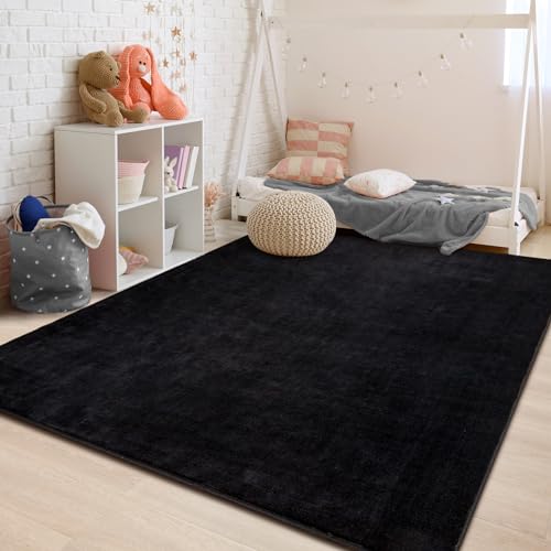 Przemy Washable Black Rugs for Bedroom Living Room, 4x6 Feet Super Soft Memory Foam Rug, Modern Indoor Carpet for Kids Boys Girls Room Dorm Bedside Nursery Decor Mat