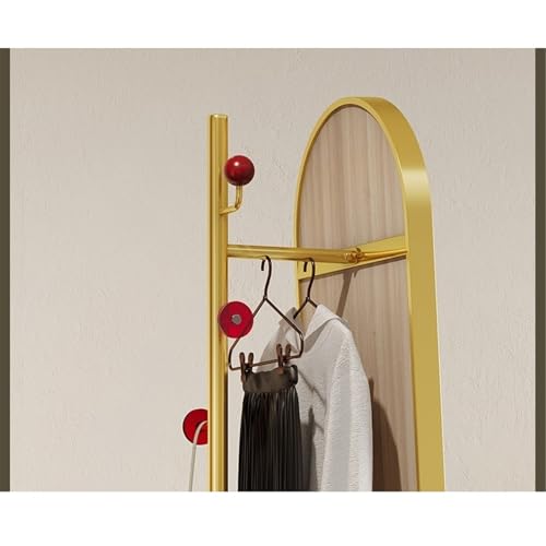 Decorative Simple Retro Style Full-Length Mirror with Wheels Coat Rack Floor-Standing High-Definition for Living Room(Gold)