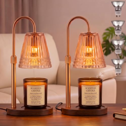 Candle Warmer Lamp for Jar Candles, Dimmable Wax Warmer with Timer & Adjustable Height, Flameless Scented Candle Heater, Birthday Gifts for Mom Women, Housewarming New Home Decor (2 Pack)