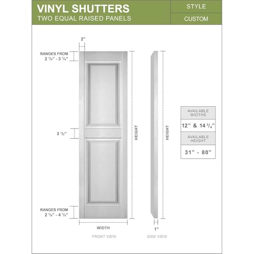 Mid America P21451002 Custom Two Equal, Raised Panel Shutter (Per Pair), 14 1/2"W x 51"H, Black