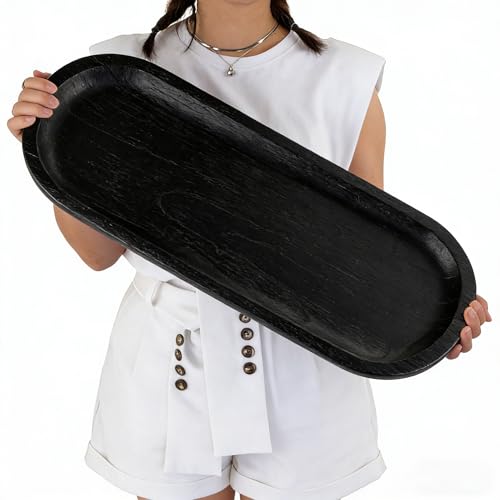 Hanobe Extra Large Wood Decorative Bowl for Table Centerpiece, 25.5" Black