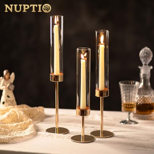NUPTIO Candle Stick Holder for Wedding, 18 Pcs Tall Hurricane Candle Holder
