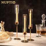 NUPTIO Candle Stick Holder for Wedding, 18 Pcs Tall Hurricane Candle Holder