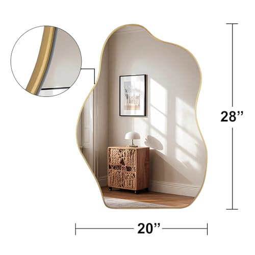 BOMINICA Irregular Wall Mirror Asymmetrical Mirror, Decorative Wall Mirror Golden Wood Framed, Wall Mounted Mirror for Bathroom Living Room Entryway Bedroom Hallway (Gold, 20" x 28")