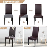 SearchI Waterproof PU Leather Dining Chair Covers Set of 6, Stretch Oilproof Parsons Chair Slipcovers Removable Washable Kitchen Chair Protector for Dining Room (Deep Brown)