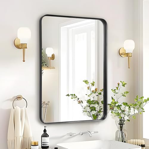 Bathroom Mirror Over Sink - 24x36 Inch Black Rectangle Framed Matte Mirror for Bathroom, Rectangular Alumium Frame Mirrors Wall Mounted for Restroom, Farmhouse, Entryway, Hallway