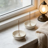 Cream White Ceramic Incense Holder Bowl - 3 Inch Round Incense Burner for Meditation, Home Decor, Ash Catcher with Center Hole for Thin Sticks (Cream White)