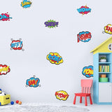 Superhero Comic Words Wall Decals - 12 Pack Action Sound Effects Stickers Peel and Stick Vinyl, Waterproof & Durable, Perfect for Kids' Room, Playroom, Nursery, Game Room, or Office Decor (1)