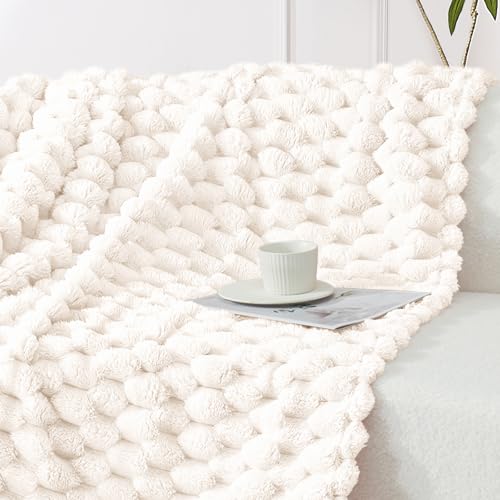 Whale Flotilla Fleece Throw Blanket for Couch or Bed, Luxury Super Soft Lightweight Summer Blanket, 3D Jacquard Cozy Fluffy Plush Decorative Sofa Chair Blanket for Mom Dad, 50x60 Inch, Ivory