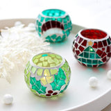 4 PCS Mosaic Glass Tealight Votive Candle Holders - Red & Green Christmas Table Centerpiece Decorations for Indoor/Outdoor Holiday Decor