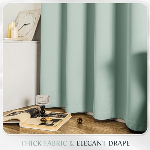 Beauoop 100% Blackout Curtains 84 Inch Long 2 Panels for Bedroom Living Room Seafoam Green Solid Room Darkening Thermal Insulated Soundproof Energy Saving Grommet Top Window Treatment Drapes,52x84