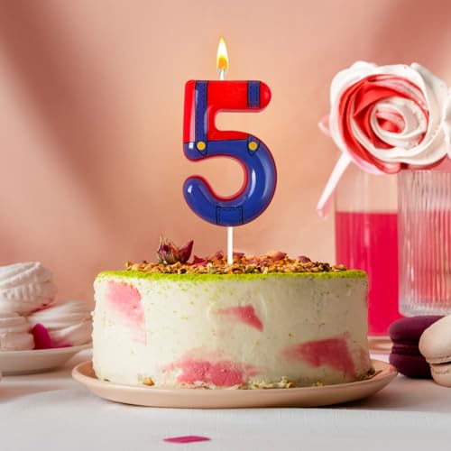 Boys and Girls Red and Blue Digital Birthday Candles, Birthday Cake Party Decorations, Cartoon Game Theme Party Decorations, Children's Party Supplies(5)