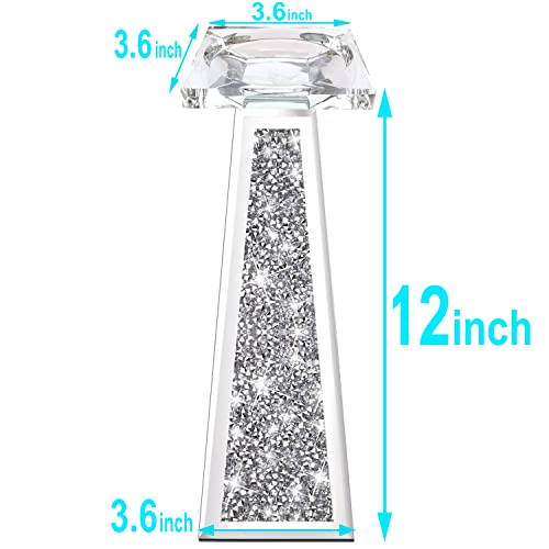 Wocred 2 Piece Candlestick Holders for Holding Pillar Candles, Crystal Crushed Diamond Candle Holders Set Decor for Dinning Room, Silver Glass Votive Candle Holders for Table Centerpiece(12”)