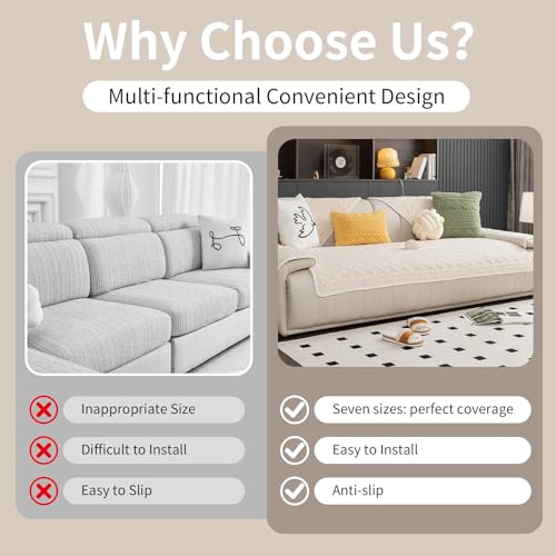 Geometric Jacquard Plush Warm Sofa Couch Cover, Soft Funny Fuzzy Couch Covers, Non Slip Sectional Sofa Slipcover, Cozy Washable Furniture Protector for Kids, Pets (Beige White, 28"x 28")