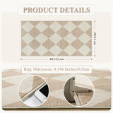 Checkered Print Washable Runners for Hallways 2x4, Ultra Thin Beige Small Rugs for Entryway Low Pile Non Slip Bathroom Rug, Modern Geometric Decor Neutral Throw Rug for Kitchen Laundry Bedroom