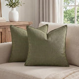 Fancy Homi Set of 2 Olive Green 16x16 Inch Soft Chenille Decorative Throw Pillow Covers with Flange Edge,Square Neutral Modern Boho Textured Cushion Case Home Decor for Couch Sofa Bed Livingroom