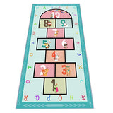 Hopscotch Rug 63”x31, Hop and Count Game Rug with Colorful Alphabet and Animals Design Anti-Slip Kids Play Mat, Soft Floor Area Rug & Carpet Playroom Bedroom Living Room
